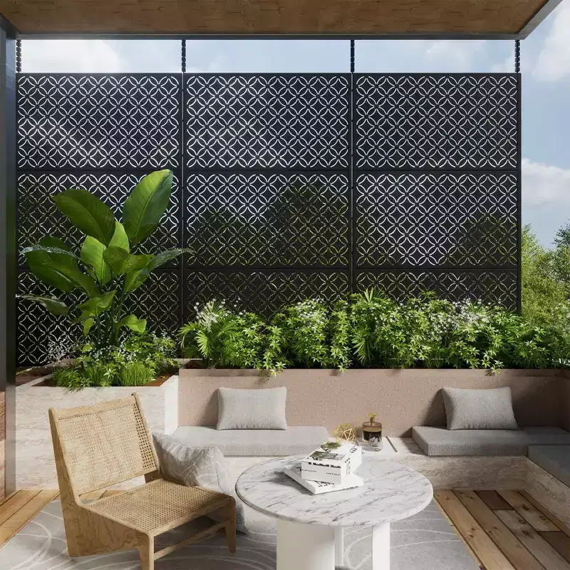 Freestanding Outdoor Metal Privacy Screen, Floral Pattern