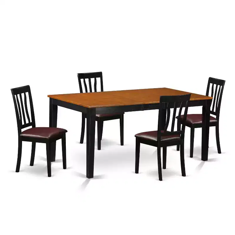 HomeStock 5-Pc Black and Cherry Finish Solid Wood Top - Dining Room Set - Seats 4