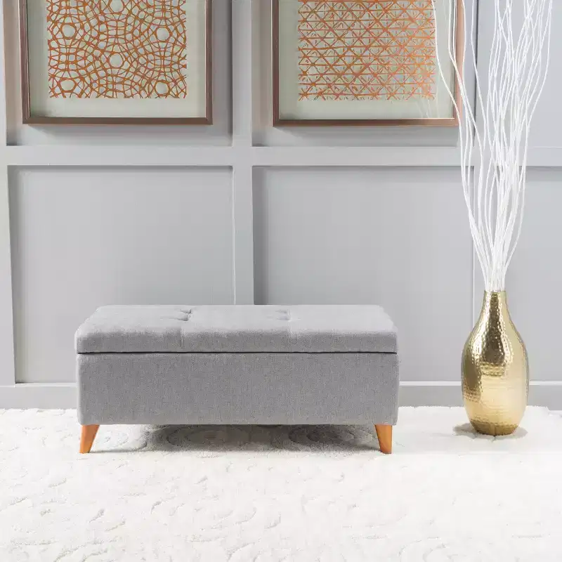 Mid Century Modern Fabric Tufted Storage Ottoman Bench
