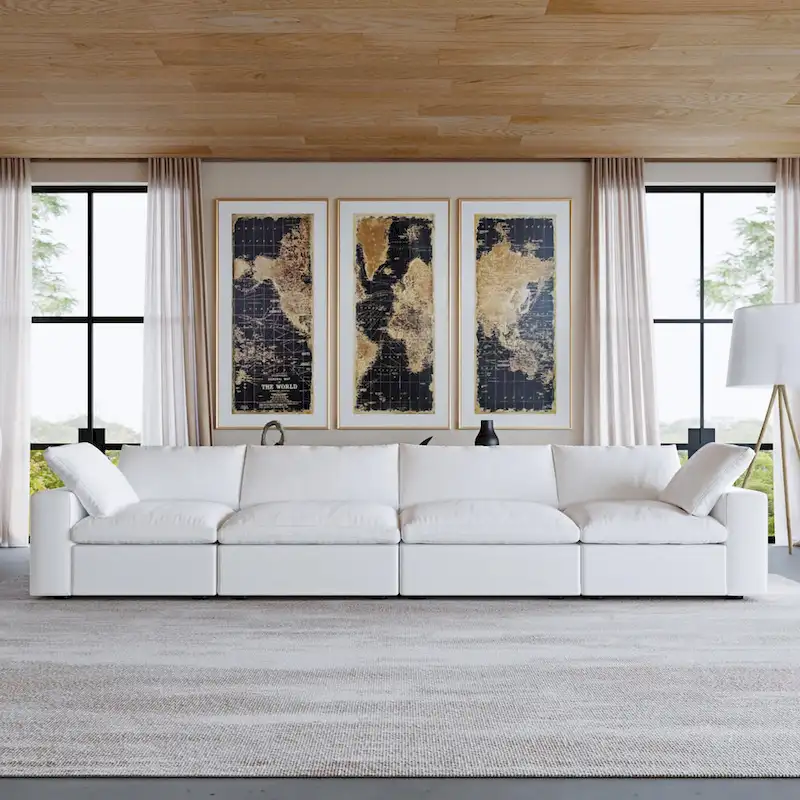 160.6  Modern Linen Upholstered Sofa Multiple Cushions Sectional Couch
