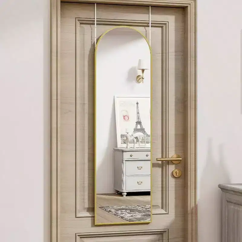 Door Mirror Full Length Over Door Wall Mirror 14x48 Inch Gold Hanging Rectangular Home Decor Mirror Strong Metal Frame