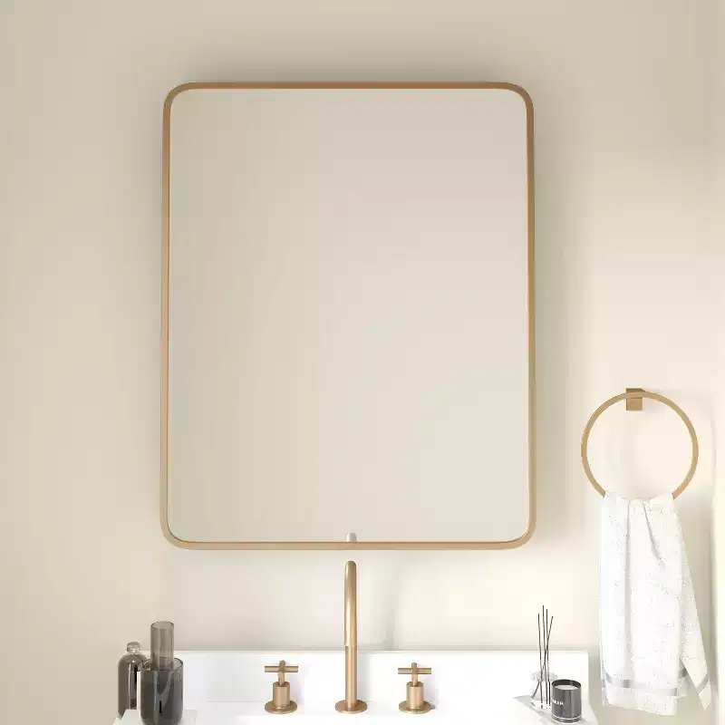 Emma and Oliver Jackie Metal Framed Bathroom Medicine Cabinet with Reversible, Recessed Design and Beveled Rounded Mirror