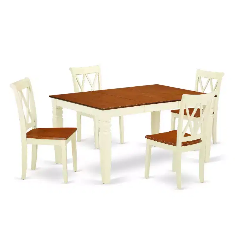 Medieval Dining Set 5Pc Table & Chairs - 42/60 Inch Rectangular Table with Leaf - Double X Back Design