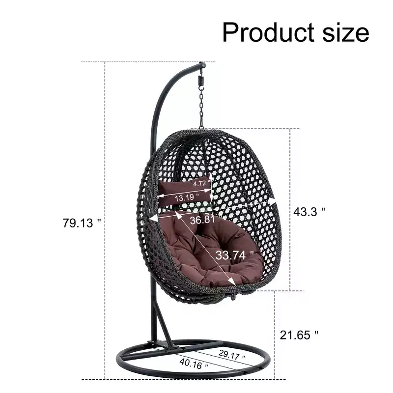 Swinging Chair Hammock Egg Chair Patio Wicker Swing Egg Hanging Chair With Stand, 350lbs Maximum Weight Capacity, Black