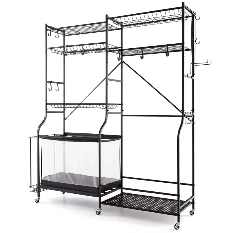 Sports Gear Organizer w/ Yoga Mat Holder, Ball Basket & Adjustable Shelves for Garage Gym Basement