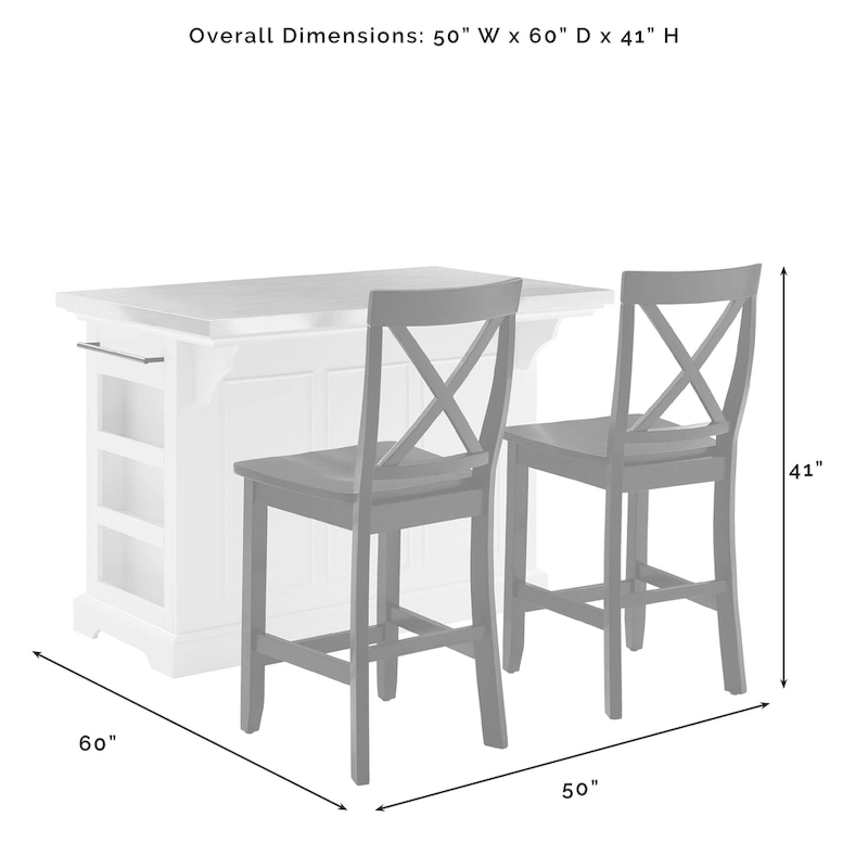 Crosley Julia Island with X-Back Stools - 60d x 50w x 41h
