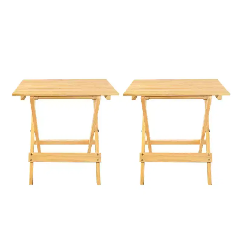 2pc Solid Wood Portable Folding Side Table Set - Flora Home