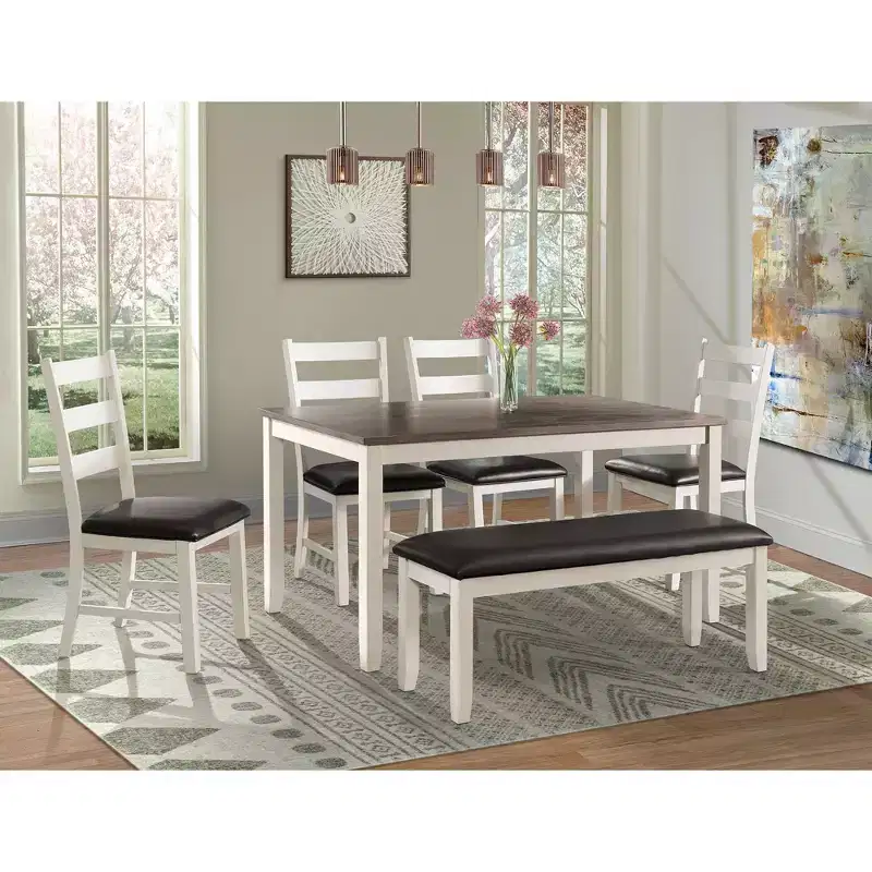 6pc Kona Brown Dining Set Brown - Picket House Furnishings: Upholstered Chairs, Wood Bench, Rectangle Table