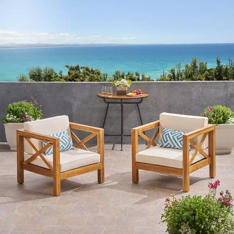 Christopher Knight Home Brava Outdoor Acacia Wood Club Chairs with Water Resistant Cushions (Set of 2)