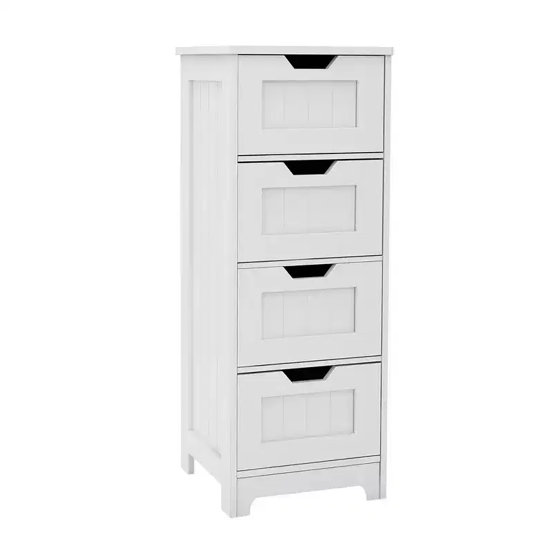 White Freestanding Storage Cabinet with 4 Drawers, Ideal for Bathroom, Kitchen & Living Room Organization