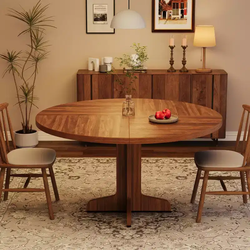 Round Dining Table for 4, Circle Dining Room Table with Wooden Base for Kitchen, Living Room, Walnut