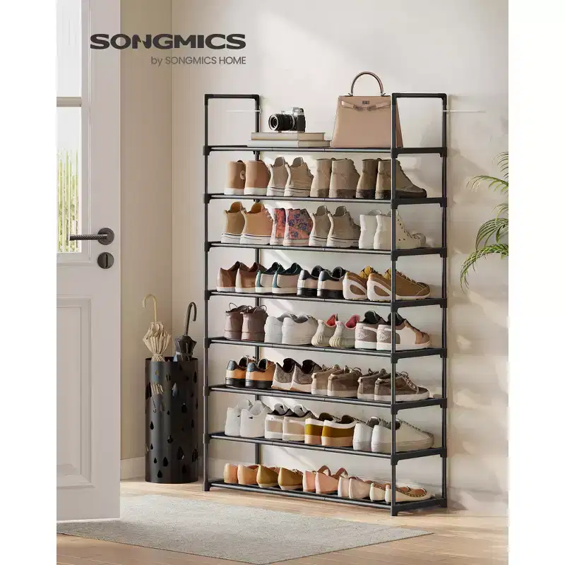 8-Tier Stackable Shoe Rack, 36.2 Inch Metal Shoe Organizer with 22 lb per Tier Capacity, Upright & Reversible for Entryway, Black