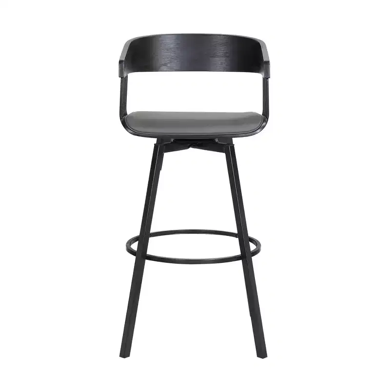HomeRoots 27 Gray and Black Faux Leather with Metal Swivel Counter Height Bar Chair