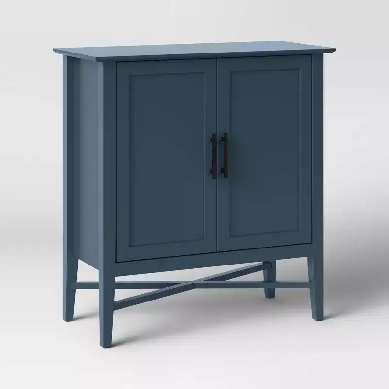 Storage Cabinet Navy - Home Office Organizer with Divided Interior, Pine Frame