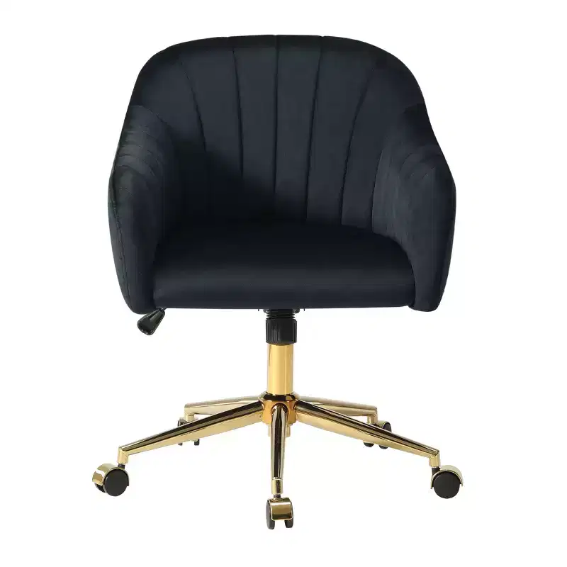 WestinTrends Phoebe Upholstered Velvet Swivel Vanity Office Chair With Wheels, Black