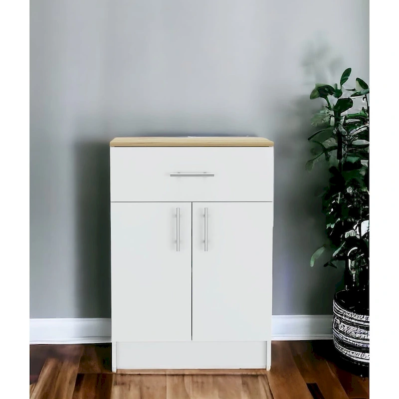34 Light Oak and White Pantry Cabinet