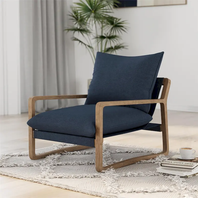 Linen Sling Accent Chair – Ivory / Navy, Seats 1
