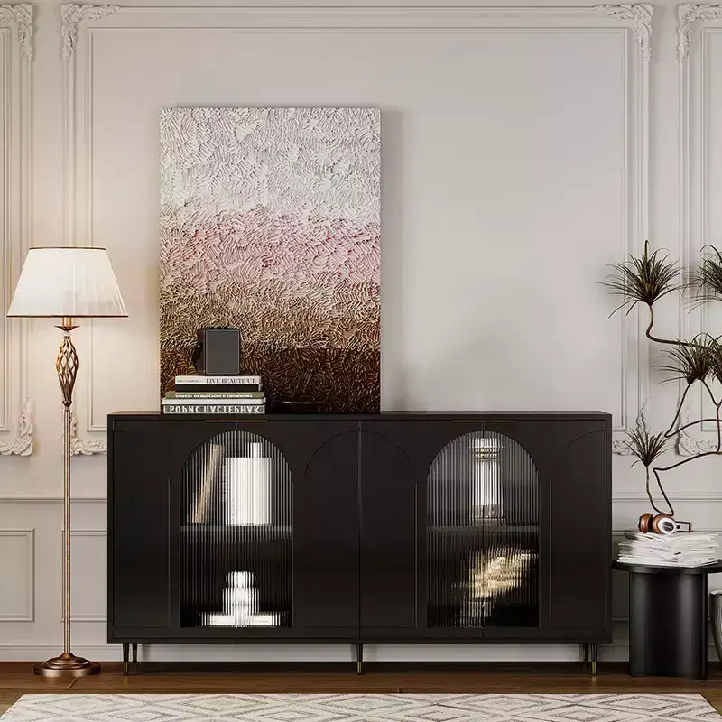 Modern Accent Storage Cabinet with 4 Doors, Wooden Sideboard Buffet Cabinet, Entertainment Center Media Console Table for Kitchen Living Room Entryway