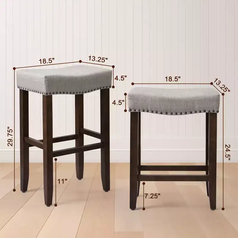 Subrtex 2PC Backless Bar Stools Modern Counter Stool Chairs Wooden Kitchen Island Stools