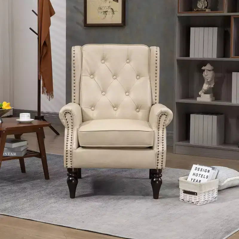 Accent Chair for Bedroom, Modern Wood Frame Armchair with Sturdy Wood Legs for Living Room