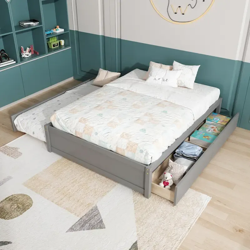 Full Bed With Twin Size Trundle And Two Drawers