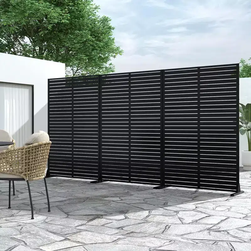 Classic Louver Black Galvanized Steel Room Screen | 183H x 120W x 40D cm