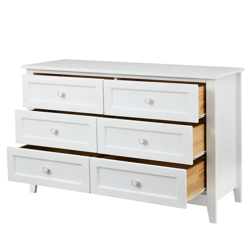 Solid Wood Spray-Painted Drawer Dresser Cabinet with Retro Round Handle, White