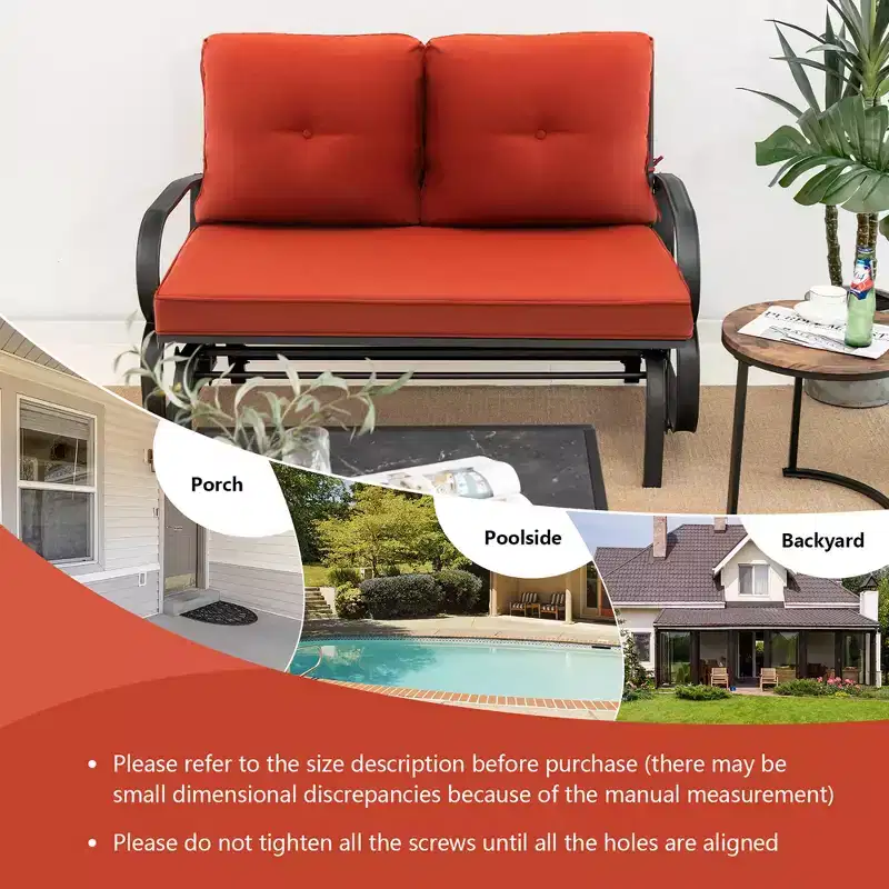 Costway Patio 2-Person Glider Bench Rocking Loveseat Cushioned Armrest Brick Red\Beige\Blue