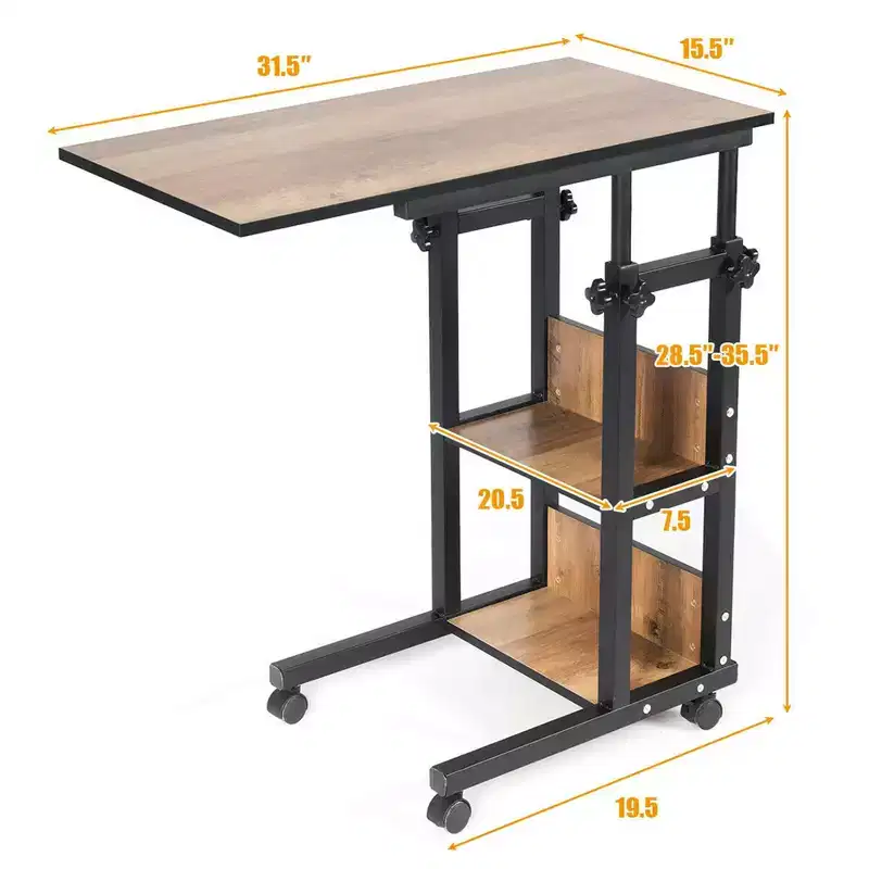 Costway C-Shape Mobile Snack End Side Sofa Laptop Table W/Rolling Cart Height Adjustable