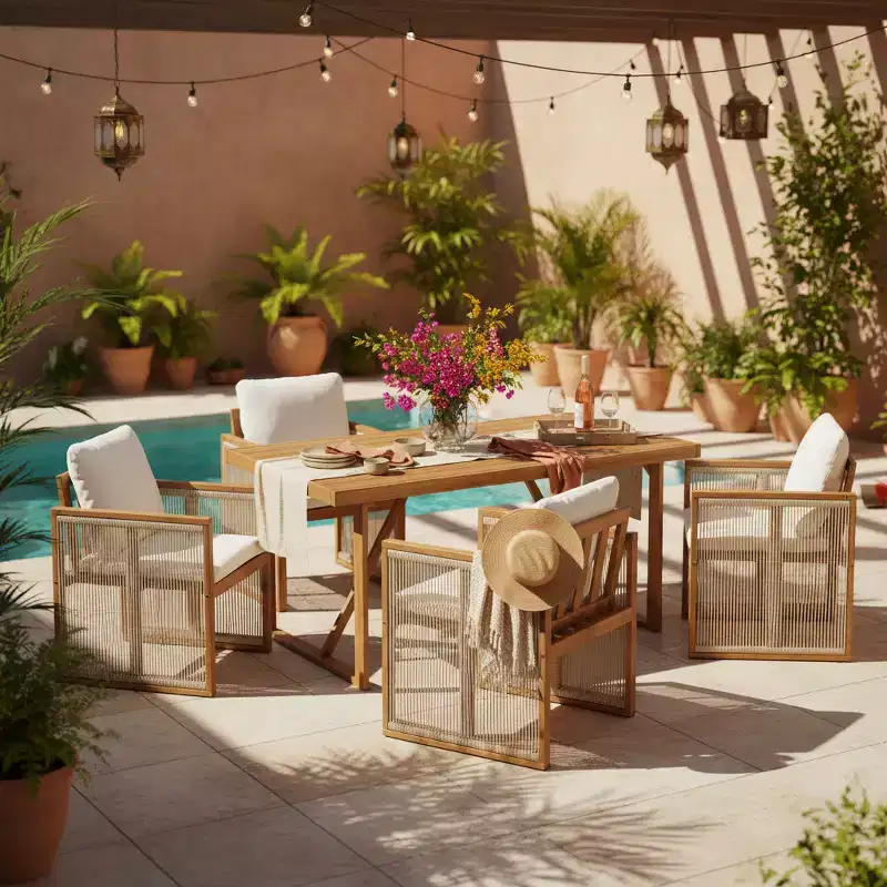 Christopher Knight Home Reina Modern 5 Piece Outdoor Acacia Wood Dining Set with Handwoven Cord