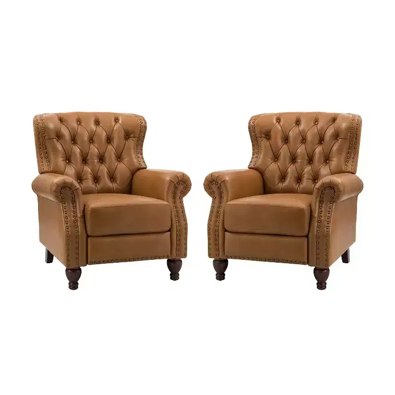 Transitiona Wooden Upholstery Genuine Leather Recliner with Nailhead Trim for Living Room and Bedroom