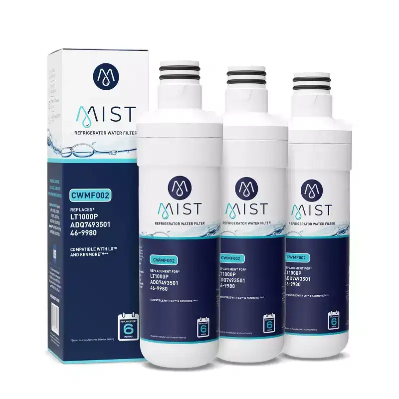 Mist Replacement Refrigerator Water Filter for LG LT1000P, MDJ64844601, Kenmore 46-9980 (3pk): Carbon, White, 30-Day Warranty
