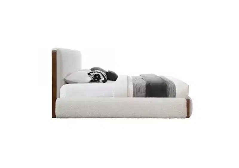 88.98 Eastern King Bed Sandro Bed White Boucle & Walnut Finish - Acme Furniture: Upholstered Wood Frame, Linen, Platform