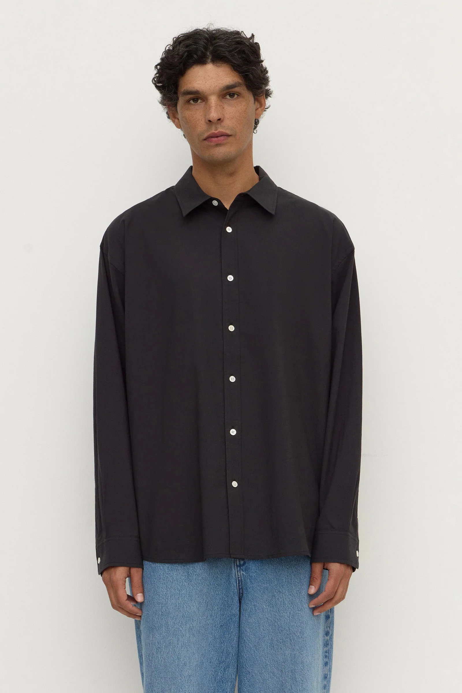 Black Cotton Voile Long Sleeve Shirt