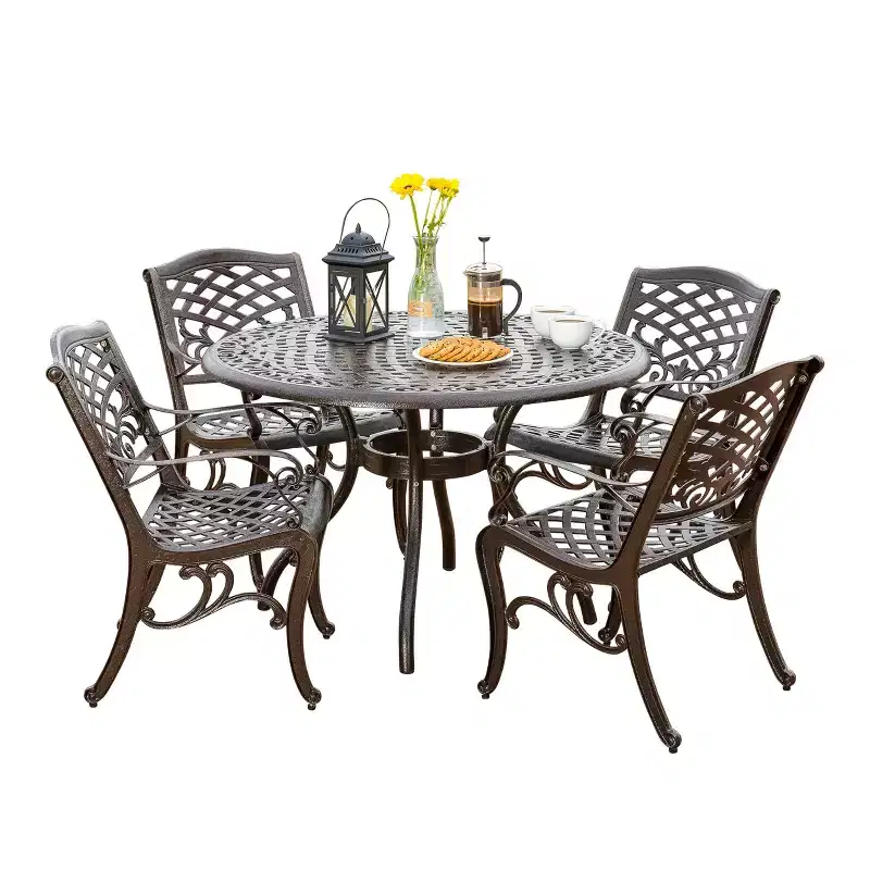 Christopher Knight Home Sarasota 5-Piece Cast Aluminum Outdoor Dining Set with Floral Scroll Design