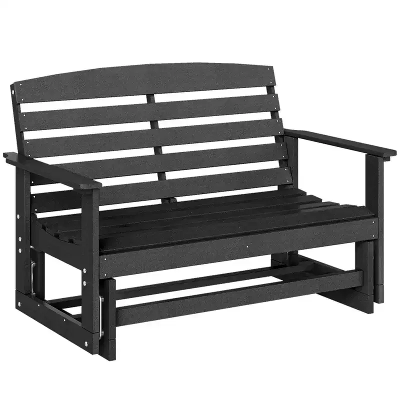 Outsunny 2-Person Outdoor Glider Bench Patio Double Swing Rocking Chair Loveseat w/ Slatted HDPE Frame for Backyard Garden Porch