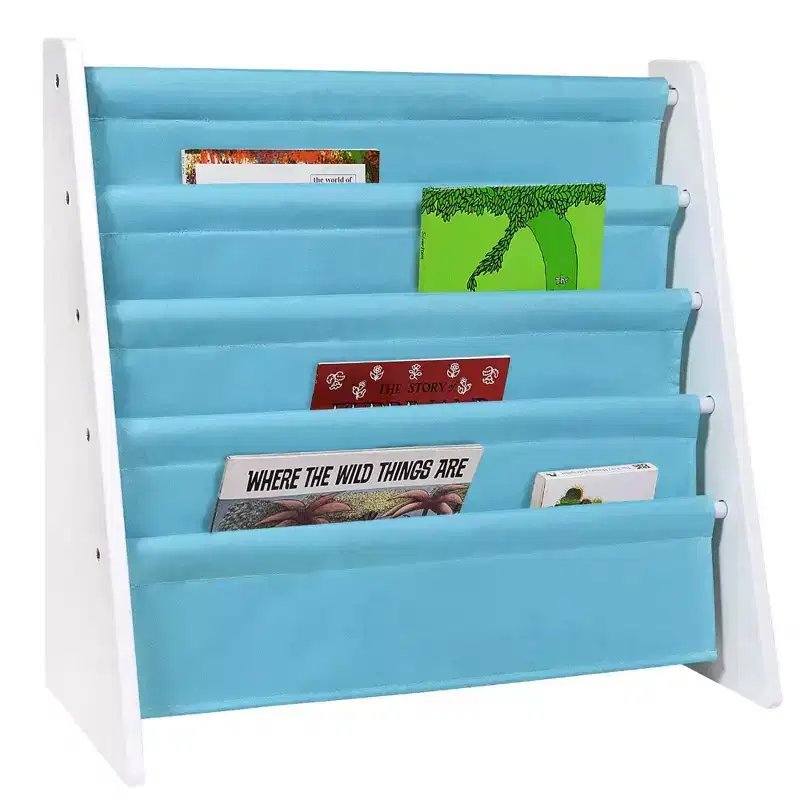 Kids' 4-Tier Bookshelf – White/Aqua, MDF, Ages 3+