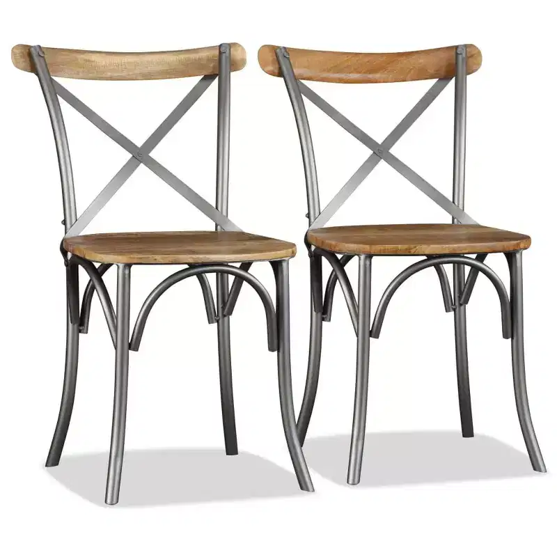 vidaXL Dining Chair Set of 2 Natural Wood Solid Mango Wood Standard