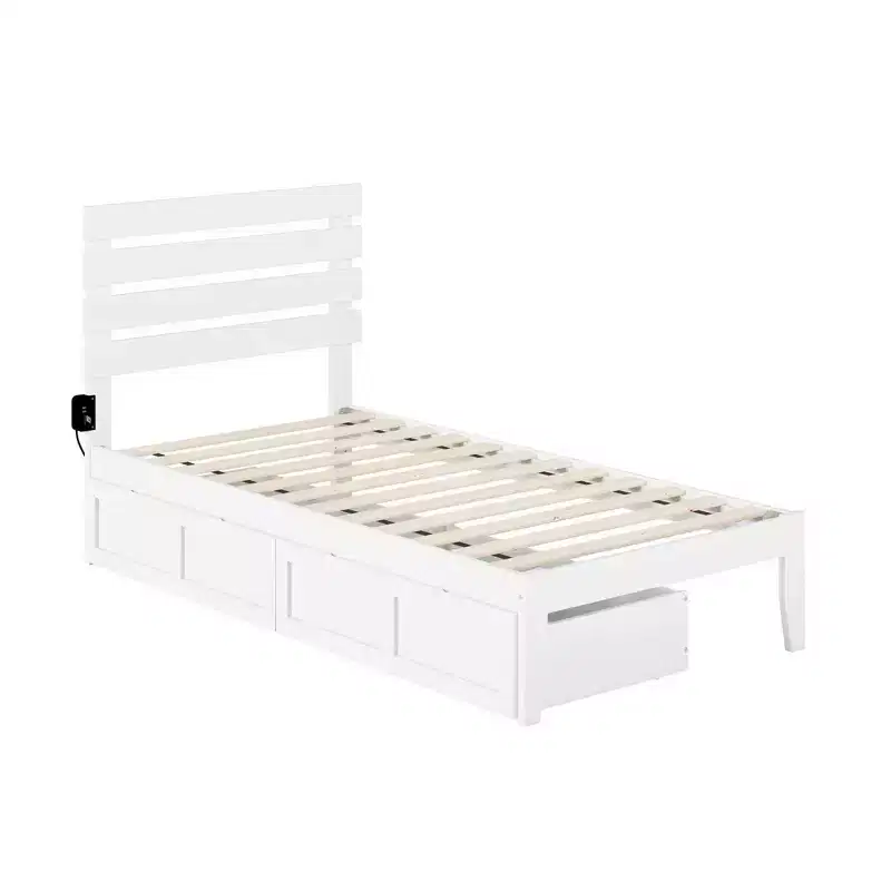 AFI Twin Oxford Bed with USB Turbo Charger: 2 Underbed Drawers, No Box Spring Needed