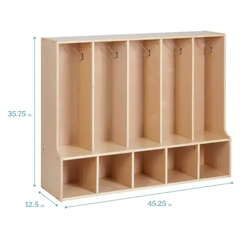 5-Section Toddler Coat Locker with Bench and 5 Scoop Front Bins