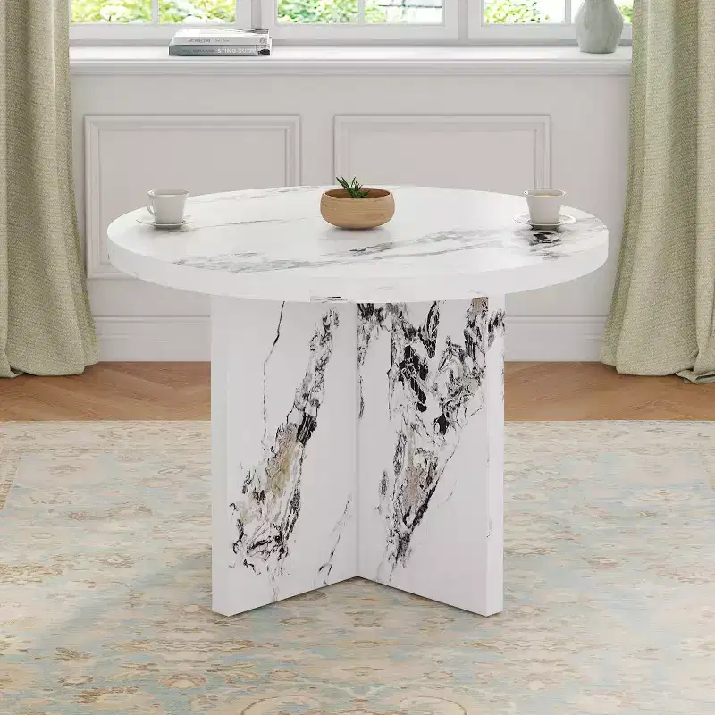 42 Inch Round Dining Table Modern Kitchen Table with MDF Legs for 4 Person, for Living Room, Dining Room, White