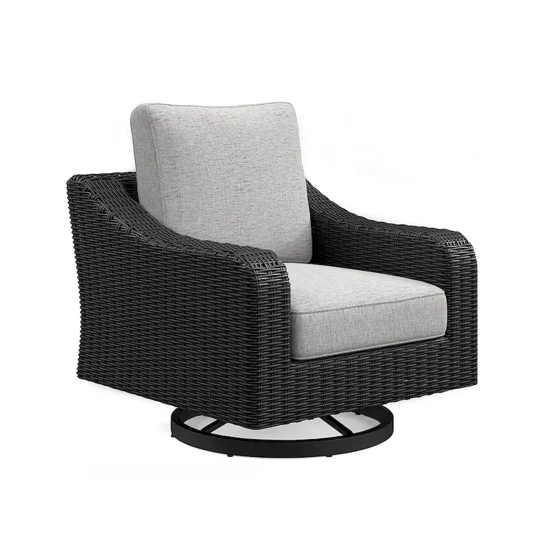 Tira 38 Inch Outdoor Swivel Lounge Chair, Cushioned, Resin, Black, Gray