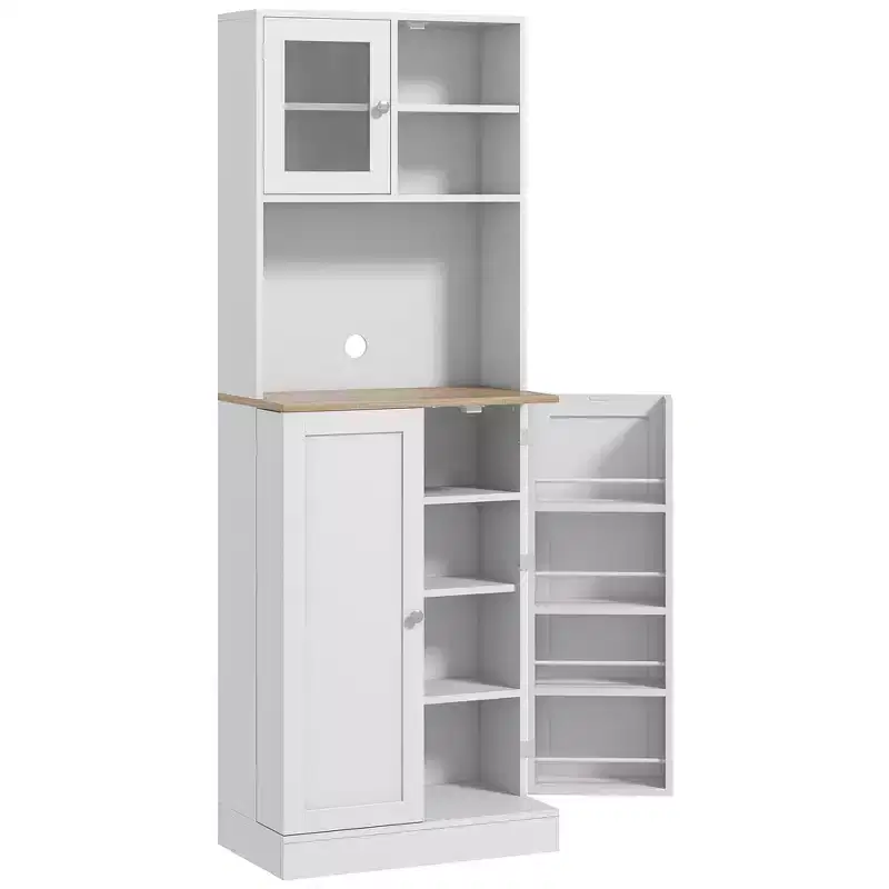 66.5 Tall Kitchen Pantry Cabinet, Kitchen Hutch, Microwave Cabinet with Adjustable Shelves for Dining Room