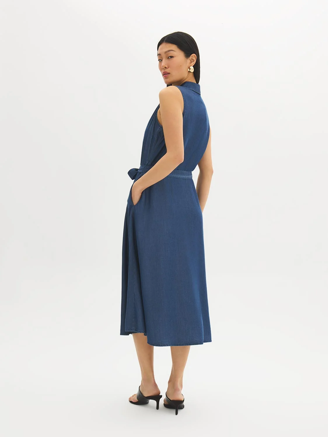 Sleeveless Denim Midi Shirt Dress