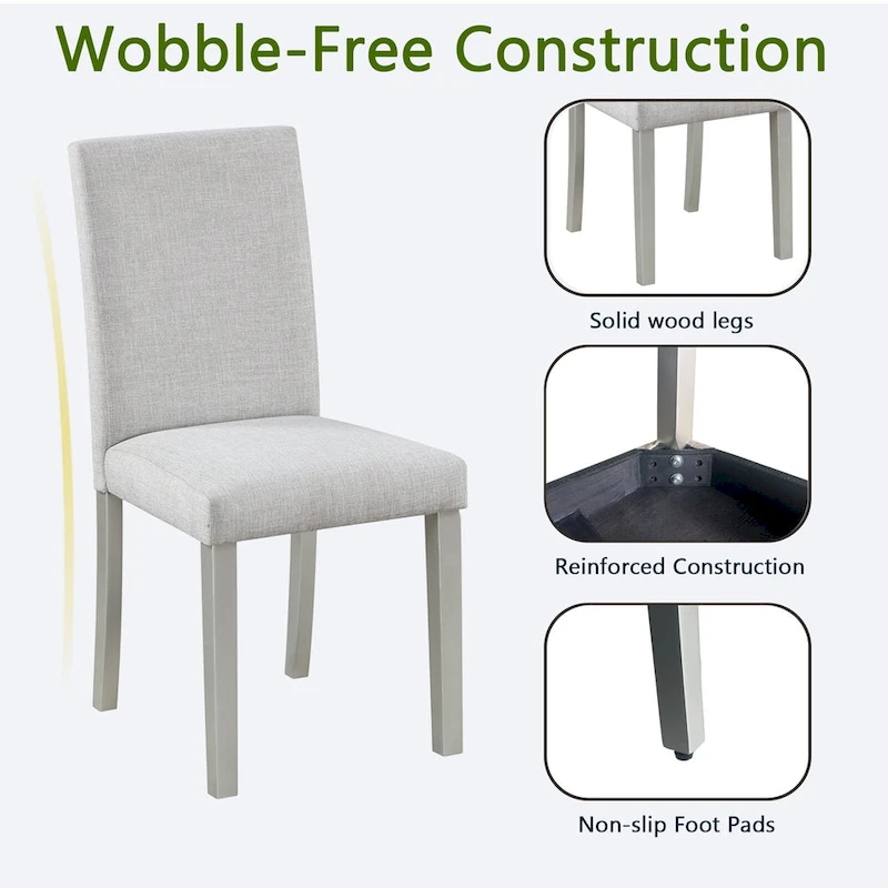 Dining Chairs Set of 2, Modern Kitchen & Dining Room Chairs, Upholstered Linen Cushion Seat and Rubber Wood Legs