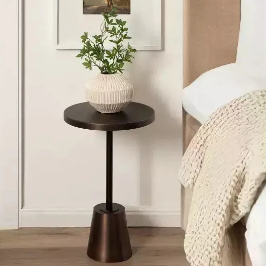Brown Round Metal Side Table, 1-Person Use