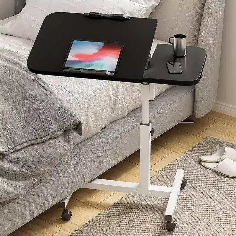 Overbed Table with Wheels, 23.6-37.4in Height Adjustable Over Bed Table Movable Rolling Bedside Table Standing Desk Bed Table for Home Office