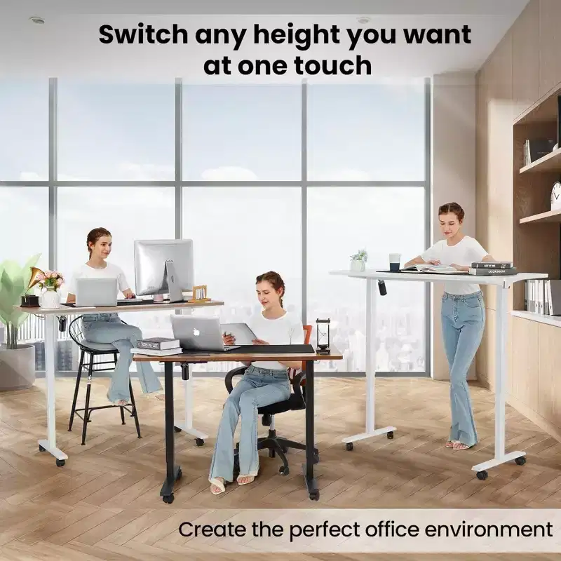 HOMDOX Elec-Standing Computer Desk Adjustable Height 63  24 Desk with outlet Rolling Wheels Dual-Beam Frame Mouse Pad Spliced Desktop Multifutnl