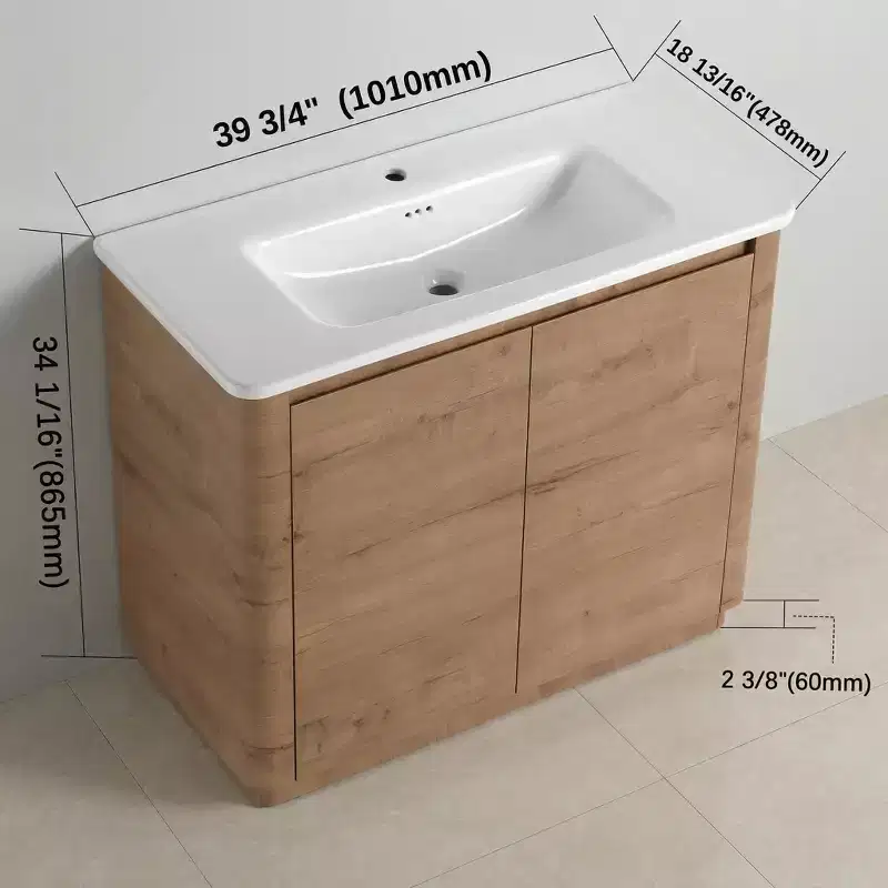 JVNOXK 40 Freestanding Bathroom Vanity with White Ceramic Sink & 2 Soft-Close Doors, Plywood