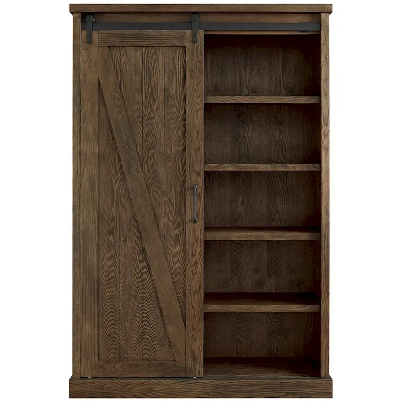 Rustic Barn Door Bookcase, Wood Shelving, Office Bookcase, Brown - 48 W x 72 H x16 D